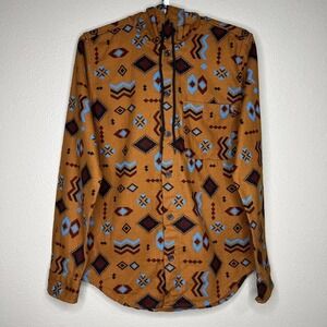 Original Use Men's Brown Aztec Flannel Hooded Long Sleeve Button Down Shirt XS